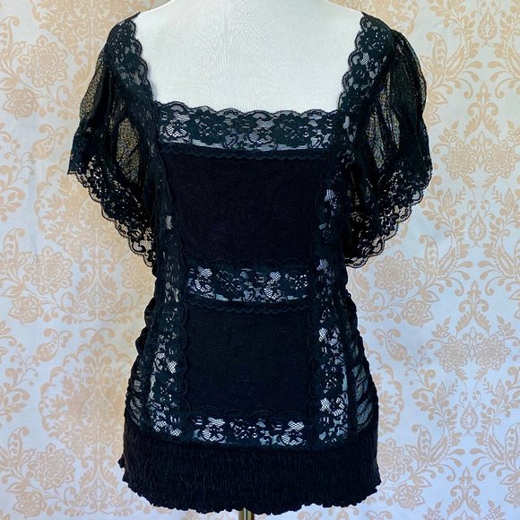 Free People Tops - Free People sheer black lace batwing top L
